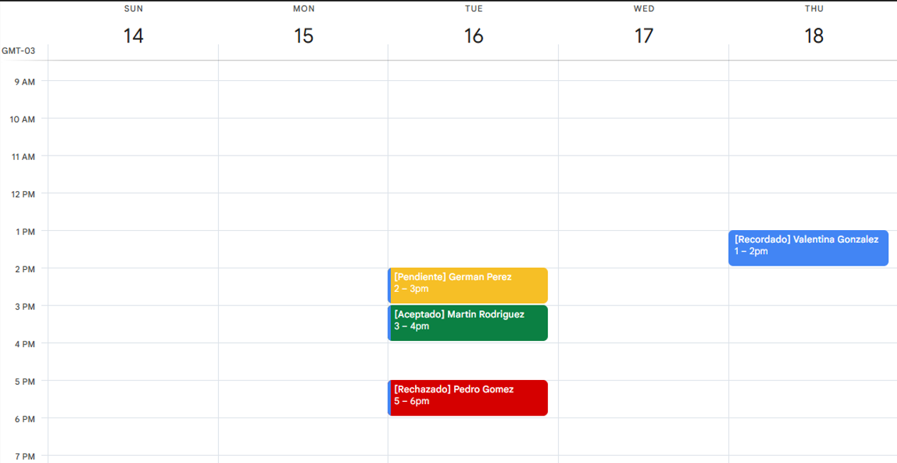 Calendario con eventos actualizados