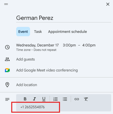 Crear evento en Google Calendar