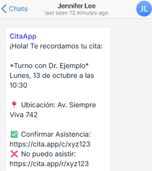 Mensaje de WhatsApp enviado